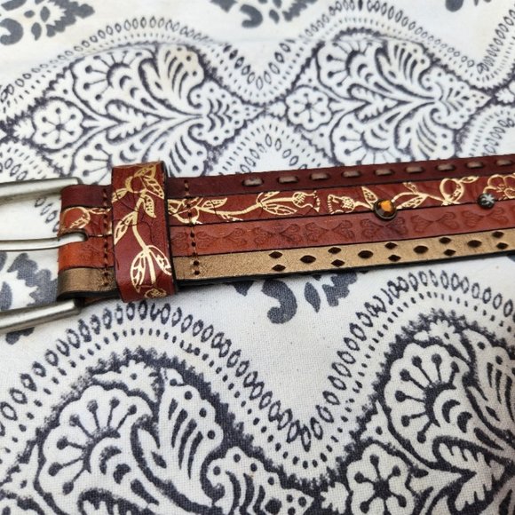 Fossil Leather Belt Embossed Studded Braided Country CowGirl Size Small - Picture 2 of 10